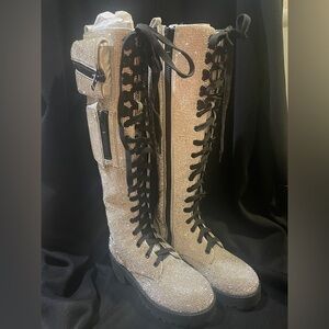 Icy Bling Brigade Pocket Combat Boots – Rhinestone Knee-Highs DollsKill ClubEXX